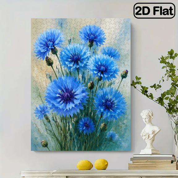 500-piece vertical paper jigsaw puzzle - blue cornflower, suitable for family leisure and entertainment, Halloween, Thanksgiving, Christmas, size 15*20.5 inches