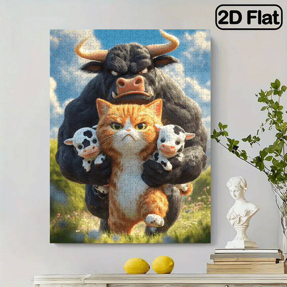 500 pieces of "Black Cow Guardian" paper jigsaw puzzle, suitable for family's puzzle games for relaxation. It can be used as home decoration art and is also a nice gift for festivals.