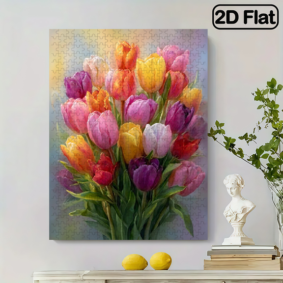 500 pieces Paper Jigsaw Puzzle 14.9x20.4in Cartoon Flowers Theme Home Wall Decor, Brain Challenge, Nostalgic Artwork, Detailed Artwork, Family Entertainment, Home Decor