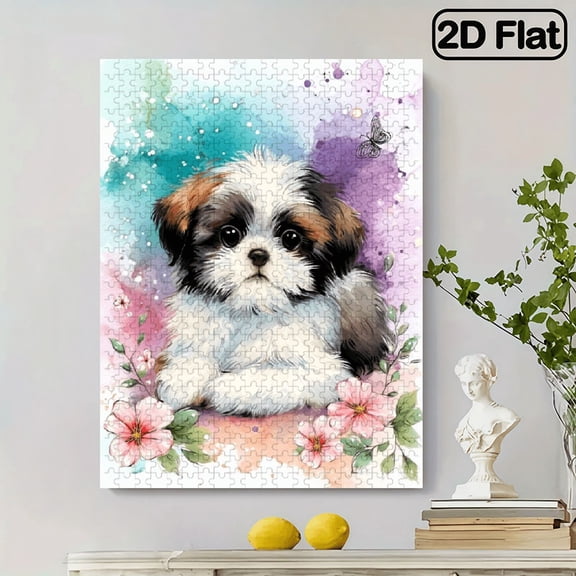 500 pieces Paper Jigsaw Puzzle 14.9x20.4in, Cute Puppy Design, Handmade Craft, Complete Set with Tools and Accessories, for Valentine's Day, Easter, Carnival and Spring