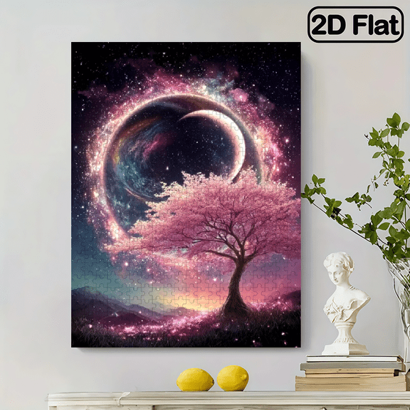 500 pieces Paper Jigsaw Puzzle 14.9x20.4in Landscape Series, Highquality Print, Family Fun, Holiday Gift Full Moon, Life, Flower Tree Patterns, Adult Beginners Art Home Wall Decoration Gift.