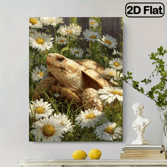 500 pieces Paper Jigsaw Puzzle 14.9x20.4in Turtle Daisy Painting - Family Entertainment, Relaxation Activity for Home Decor, No Frame, Durable All-Season Indoor Decor