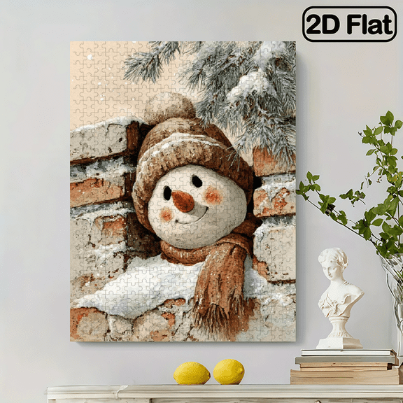 500 pieces of vertical paper jigsaw puzzle - "Snowman on the Wall", with dimensions of 15 x 20.5 inches.