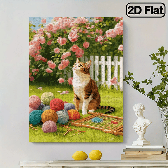 500 pieces of "The Playful Cat" paper jigsaw puzzle, DIY home decoration puzzle, designed for birthdays, Halloween, Thanksgiving, Easter and other occasions for family fun puzzles