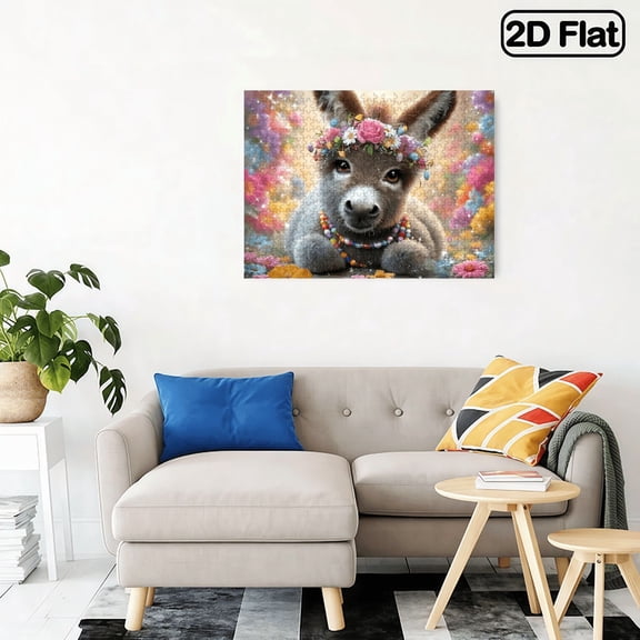500 pieces of animal puzzle. A cute donkey with a flower ring on its head. Interesting puzzle game. Educational toys. Unique creativity. 20.4 * 14.9 inches.