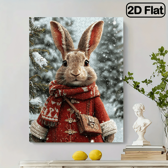 500 pieces of animal puzzle. A little rabbit wearing red clothes. Interesting puzzle game. Educational toys. Unique creativity. The ideal enthusiast gift. 20.4 * 14.9 inches.
