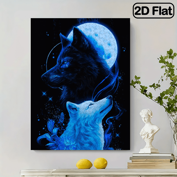 500 pieces of animal puzzle. The lone wolf under the moon. Challenging puzzle with vibrant colors. Suitable for decorating bedrooms and living rooms. 20.4 * 14.9 inches.