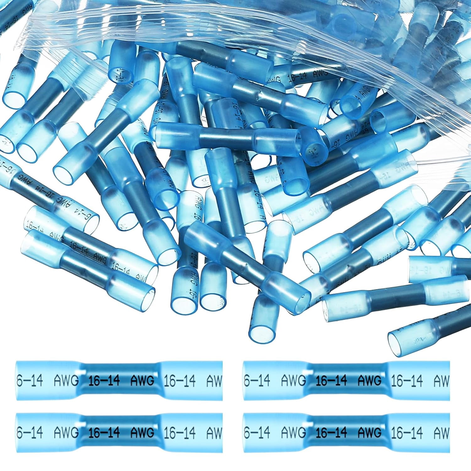 500 pieces of blue heat shrink terminal connectors, 16-14 waterproof electrical crimp terminals, automotive grade crimp terminals, suitable for ships, industrial cable wiring