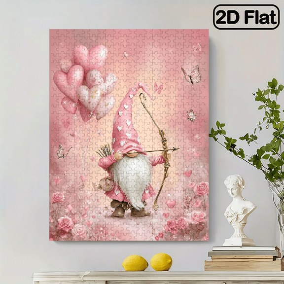 500 pieces of character puzzle. A pink dwarf pulling a bow and drawing arrows. Interesting puzzle game. Suitable for decorating bedrooms, offices, and living rooms. 20.4 * 14.9 inches.