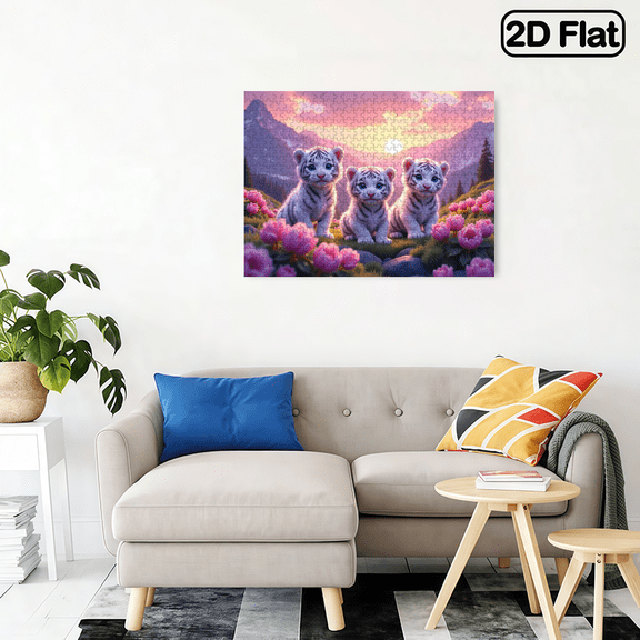 500 pieces of fun puzzles - cute white tiger cub, suitable for adults aged 12 and above, 15 x 20.5 inches.