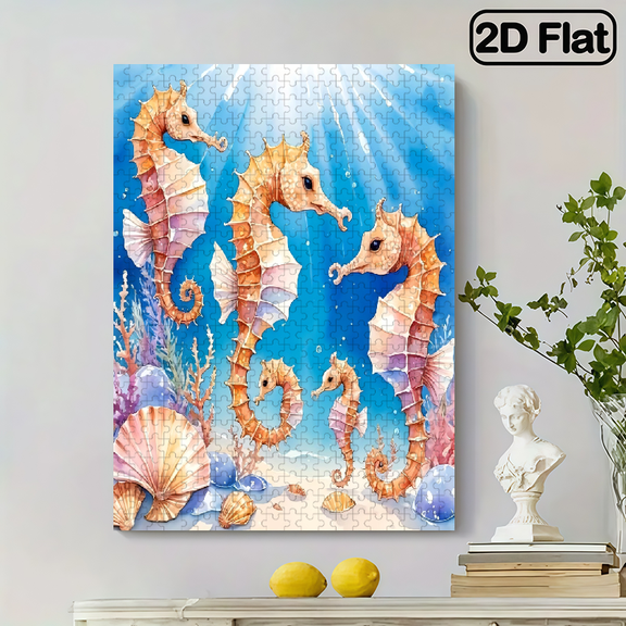 500 pieces of fun puzzles - interactive seahorses in the ocean, suitable for adults aged 12 and above, 15 x 20.5 inches.