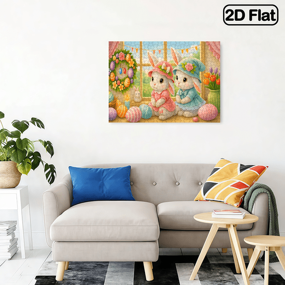 500 pieces of fun puzzles - the interactive rabbit sisters by the window, suitable for adults aged 12 and above, 15 x 20.5 inches.