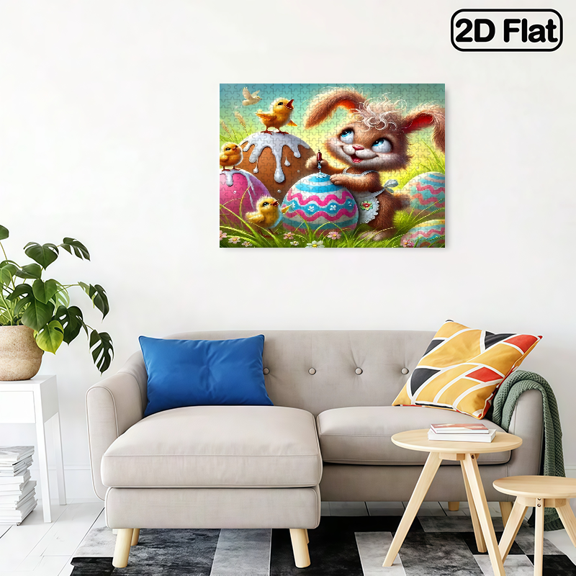 500 pieces of jigsaw puzzle. The lively and colorful Easter bunny and chicks.