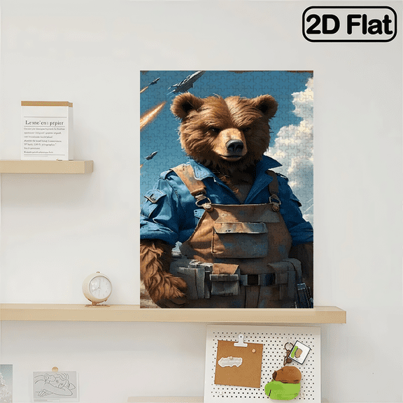 500 pieces of vertical jigsaw puzzle "Mighty Tactical Bear", with dimensions of 14.9 * 20.4 inches