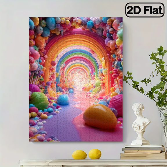 500 pieces of vertical paper jigsaw puzzle - A colorful rainbow tunnel, with dimensions of 15*20.5 inches.