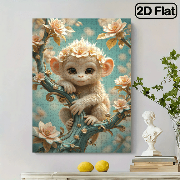 500 pieces of vertical paper jigsaw puzzle - A monkey on a tree, size 15*20.5 inches.