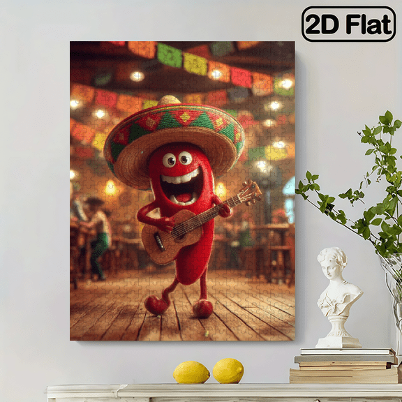 500 pieces of vertical paper jigsaw puzzle - A musical instrument-playing chili pepper with an exotic style The size is 15 x 20.5 inches.