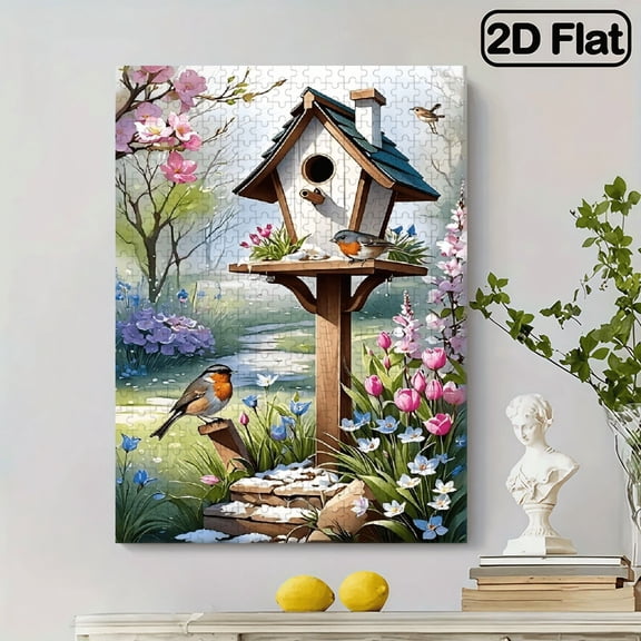 500 pieces of vertical paper jigsaw puzzle - Bird's Nest by the River, with dimensions of 15 x 20.5 inches.