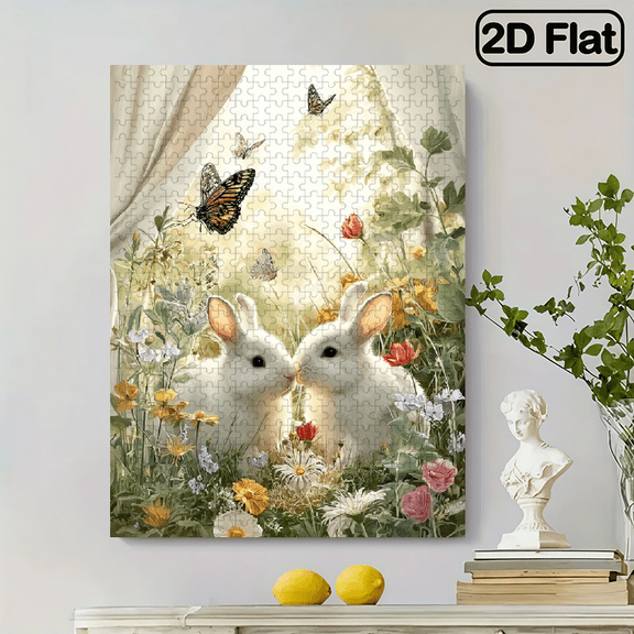 500 pieces of vertical paper jigsaw puzzle - Two rabbits in the garden. Dimensions: 20.5 * 15 inches.