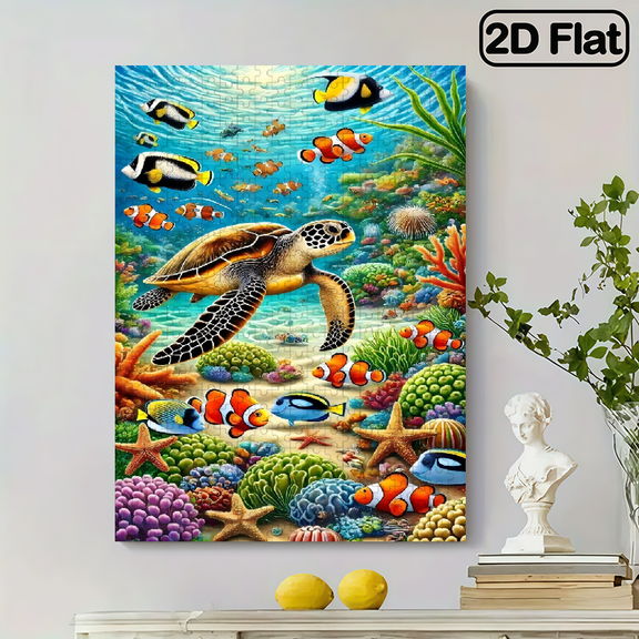 500 pieces of vertical paper jigsaw puzzle - Underwater World, with dimensions of 15 x 20.5 inches.