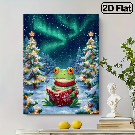 500 pieces of vertical paper jigsaw puzzle - Warm Christmas Frog, size 15 x 20.5 inches.