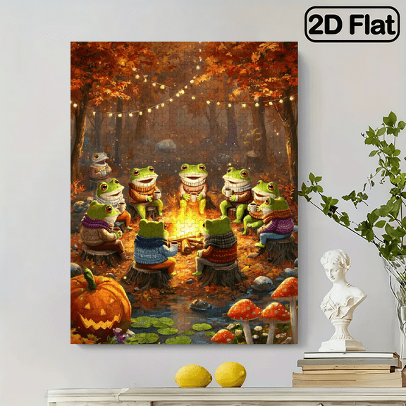500 pieces of vertical paper jigsaw puzzle - Warm autumn frogs, size 15*20.5 inches.