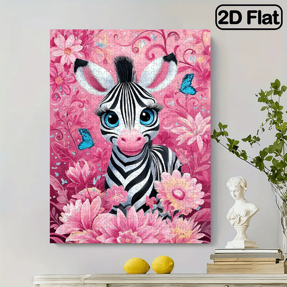 500 pieces of vertical paper jigsaw puzzle - Zebra in the flowers, size 15 x 20.5 inches.