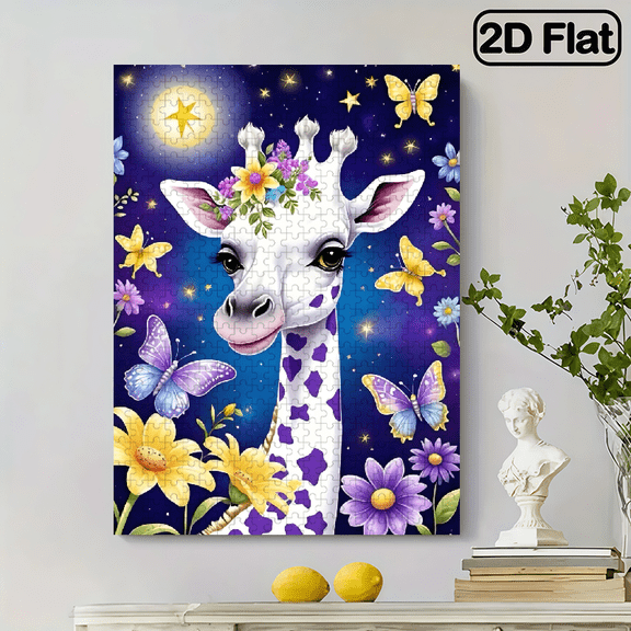 500 pieces of vertical paper jigsaw puzzle - a beautiful purple giraffe, with dimensions of 15*20.5 inches.