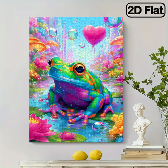 500 pieces of vertical paper jigsaw puzzle - a frog covered in paint, with dimensions of 15 x 20.5 inches.