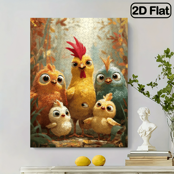 500 pieces of vertical paper jigsaw puzzle - a group of cute chickens, with dimensions of 15 x 20.5 inches.