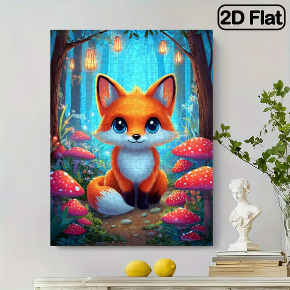 500 pieces of vertical paper jigsaw puzzle - a little fox in the magical forest, with dimensions of 15 x 20.5 inches.