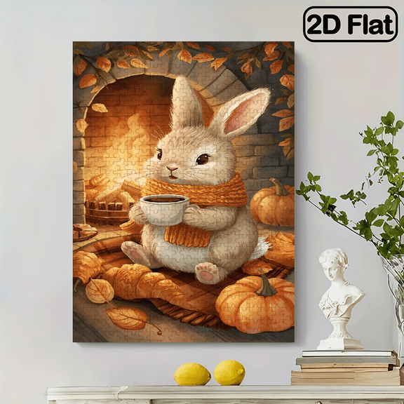 500 pieces of vertical paper jigsaw puzzle - a rabbit drinking tea, with dimensions of 15*20.5 inches.
