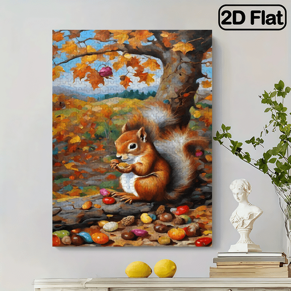 500 pieces of vertical paper jigsaw puzzle - a squirrel eating pinecones, size 15 x 20.5 inches.