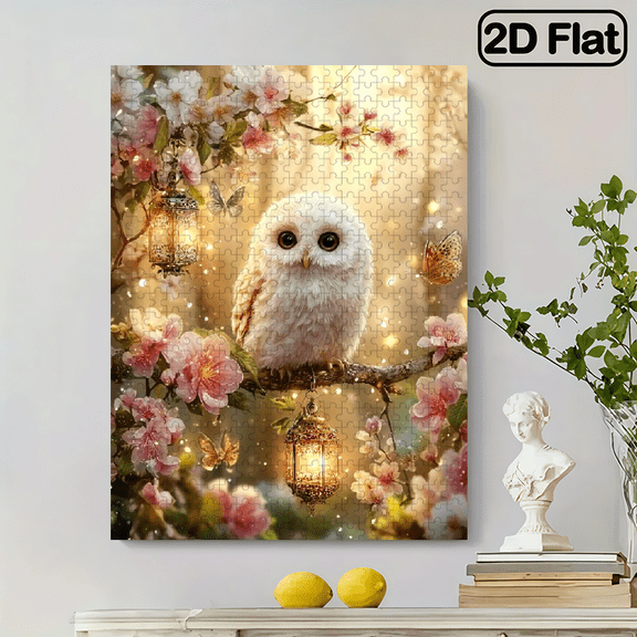 500 pieces of vertical paper jigsaw puzzle - a white owl, with dimensions of 15 x 20.5 inches.