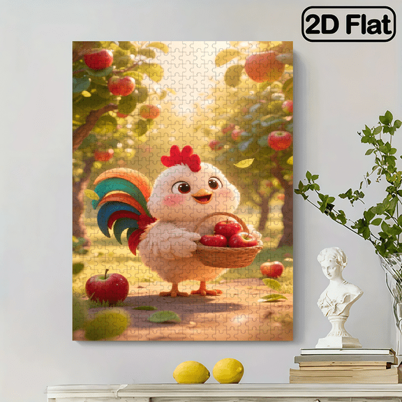 500 pieces of vertical paper jigsaw puzzle - an apple-picking chicken, with dimensions of 15 x 20.5 inches.