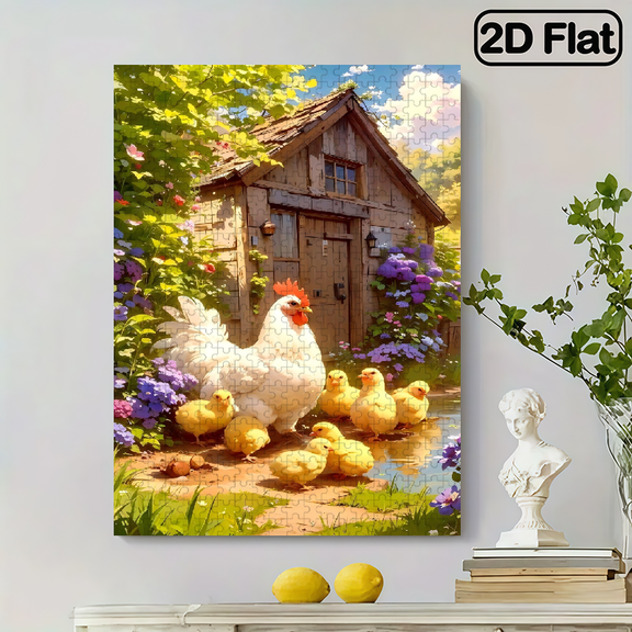 500 pieces of vertical paper jigsaw puzzle - chicken coop, size 15 x 20.5 inches.