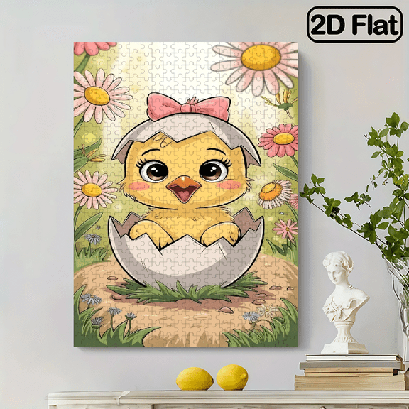 500 pieces of vertical paper jigsaw puzzle - cute and playful hatched chicken, size 15 x 20.5 inches.