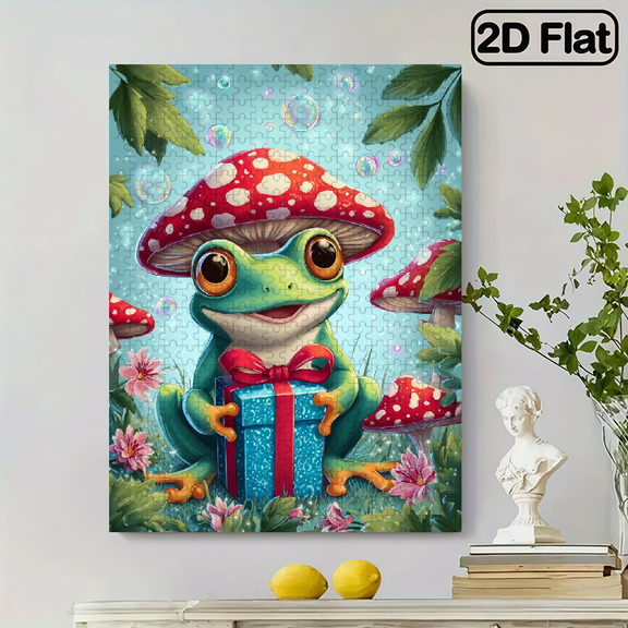 500 pieces of vertical paper jigsaw puzzle - cute mushroom frog, size 15*20.5 inches.