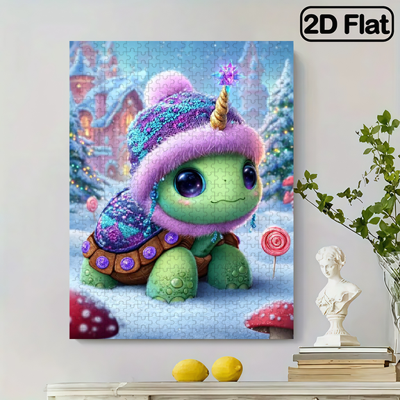 500 pieces of vertical paper jigsaw puzzle - cute turtle on the snowy ground, size 15*20.5 inches.