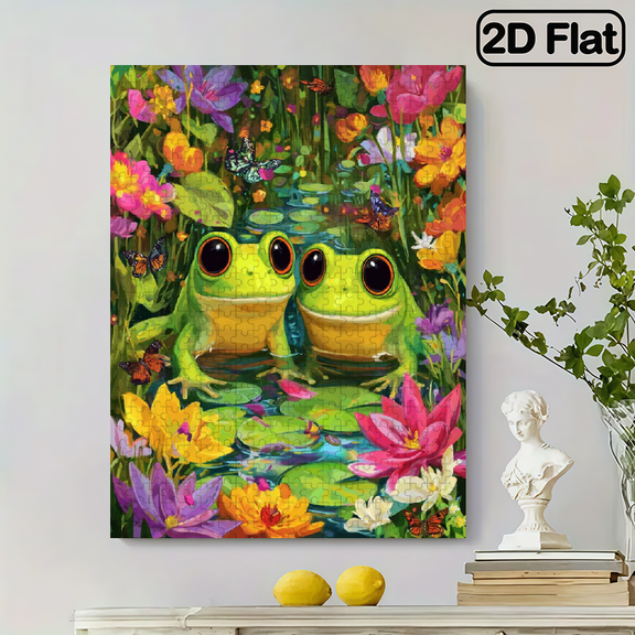 500 pieces of vertical paper jigsaw puzzle - frogs from two flowers, size 15 x 20.5 inches.