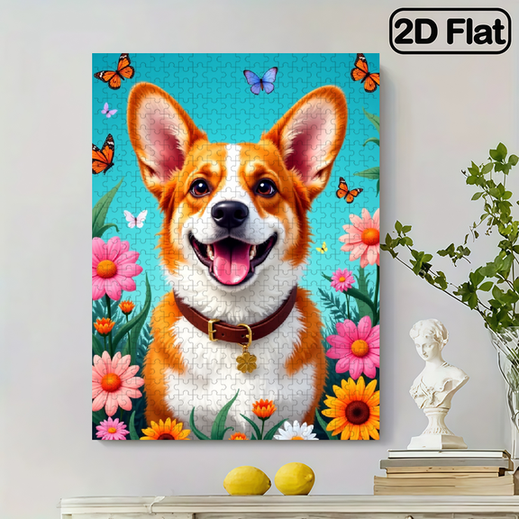 500 pieces of vertical paper jigsaw puzzle - lively corgi dog, size 15 x 20.5 inches.