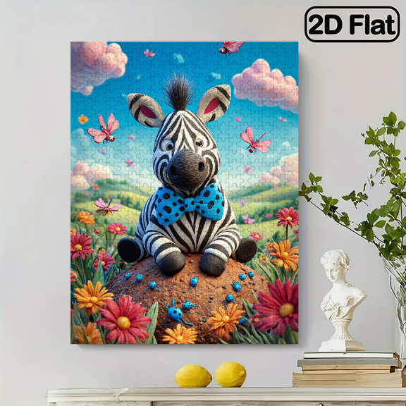 500 pieces of vertical paper jigsaw puzzle - lively flowered zebras, size 15 x 20.5 inches.