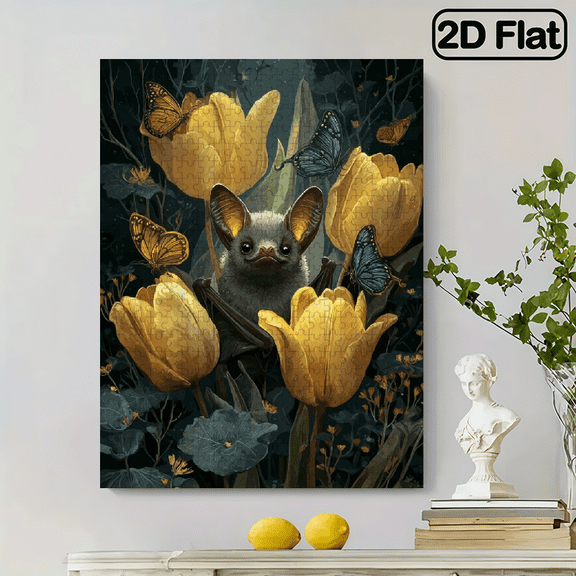 500 pieces of vertical paper jigsaw puzzle - mysterious bat tulip painting, size 15 x 20.5 inches.
