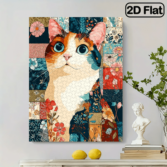 500 pieces of vertical paper jigsaw puzzle - patchwork cat, size 15 x 20.5 inches.