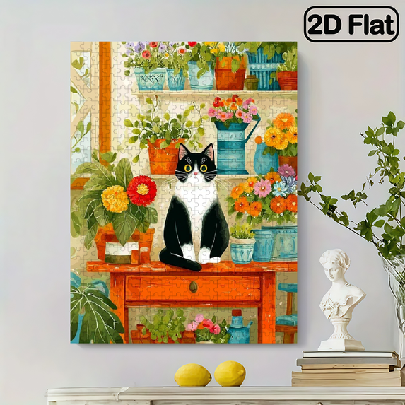 500 pieces of vertical paper jigsaw puzzle -温馨花房猫咪, size 15*20.5 inches.