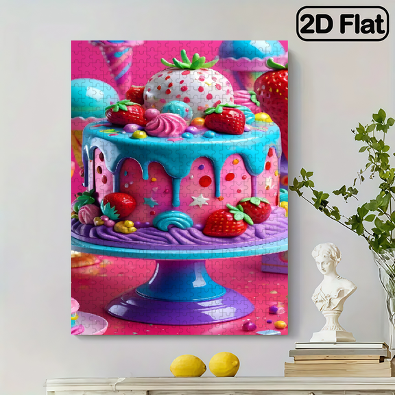 500 pieces of vertical paper jigsaw puzzles - a delicious strawberry cake, with dimensions of 15 x 20.5 inches.