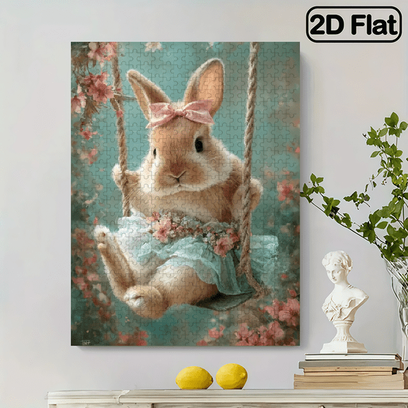 500 pieces of vertical paper jigsaw puzzles - cute swing rabbit figures, with dimensions of 15 x 20.5 inches.