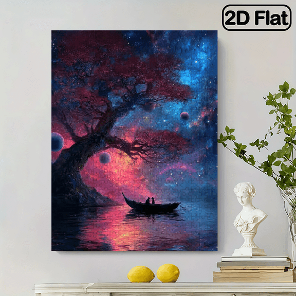 500 pieces of scene puzzle. A small boat floating on the lake surface under the vast sky. Suitable for decorating bedrooms, offices, and living rooms. 20.4 * 14.9 inches.