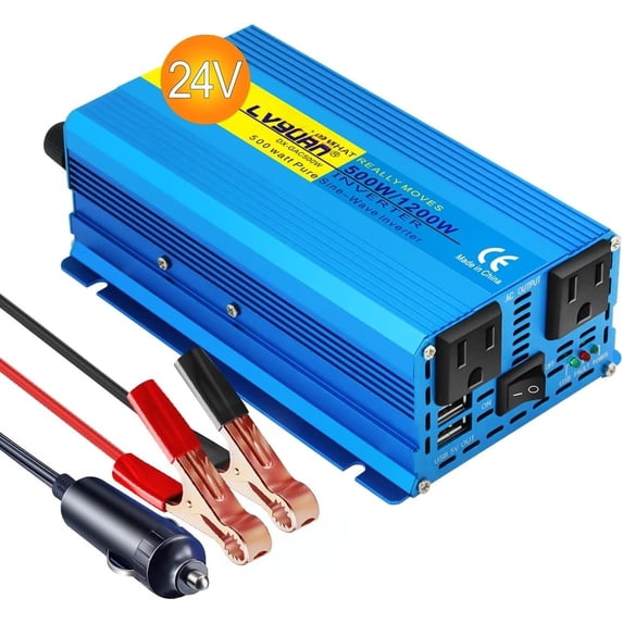 500 watts 1000 () Pure Sine Wave Power Inverter 24V DC to 110V/120V AC ...