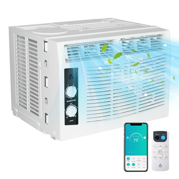 5000 BTU Small Window Air Conditioner, Window Ac Units Cools up to 150 Sq. Ft., Mechanical Control with 7 Temperature Settings, 2 Fan Speeds, 2 Cooling Modes, Adjustable Air Direction, White